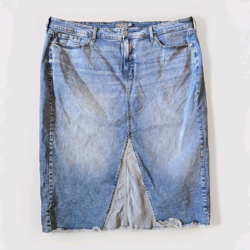 Torrid Women's Midi Denim Front Slit Skirt Size 24 Plus Jean Pencil